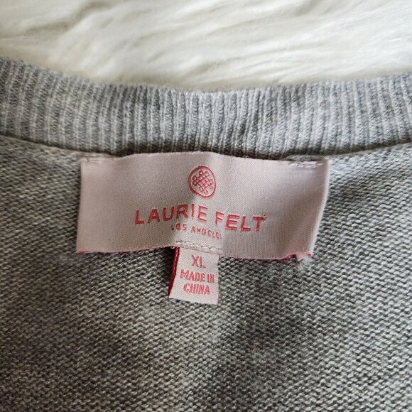 Laurie Felt Sweater XL Cashmere Blend Intarsia V-Neck Heather Grey Hearts - Picture 3 of 15